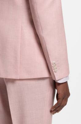 BOSS ONE Slim-fit colbert van wol, zijde en linnen, Lichtroze