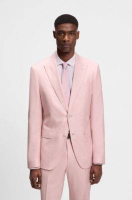 BOSS ONE Slim-fit colbert van wol, zijde en linnen, Lichtroze