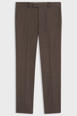BOSS ONE Slim-fit pantalon van wol, zijde en linnen, Donkerbruin