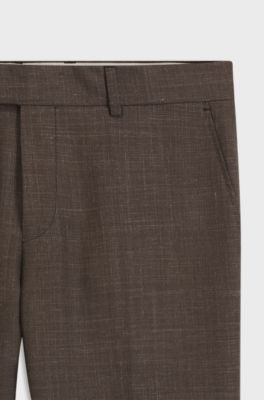 BOSS ONE Slim-fit pantalon van wol, zijde en linnen, Donkerbruin