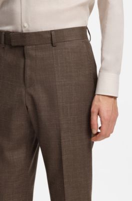 BOSS ONE Slim-fit pantalon van wol, zijde en linnen, Donkerbruin