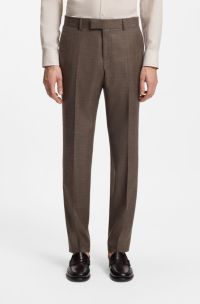 Slim-fit suit trousers in wool, silk and linen, Dark Brown
