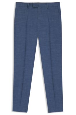 Slim-fit suit trousers in wool, silk and linen, Blue