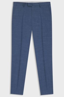 BOSS ONE Slim-fit suit trousers in wool, silk and linen, Blue