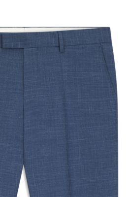 Slim-fit suit trousers in wool, silk and linen, Blue