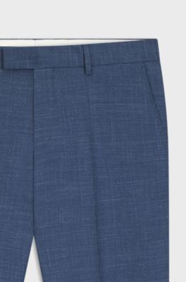BOSS ONE Slim-fit suit trousers in wool, silk and linen, Blue