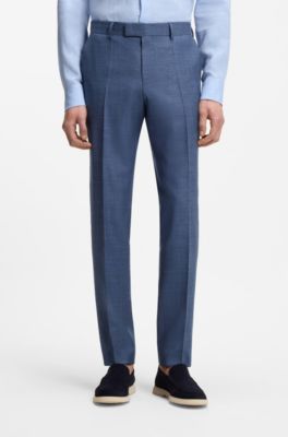 BOSS ONE Slim-fit suit trousers in wool, silk and linen, Blue