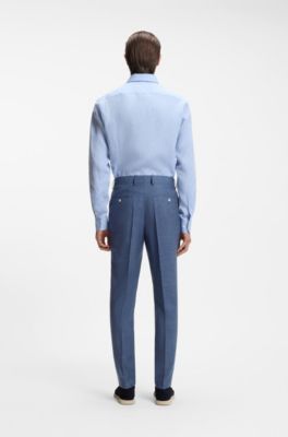 BOSS ONE Slim-fit suit trousers in wool, silk and linen, Blue