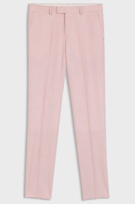 BOSS ONE Slim-fit suit trousers in wool, silk and linen, light pink