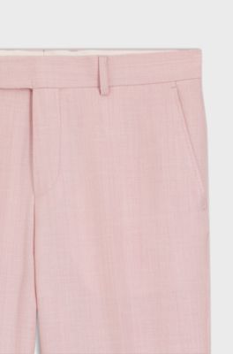 BOSS ONE Slim-fit suit trousers in wool, silk and linen, light pink