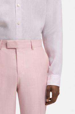 BOSS ONE Slim-fit suit trousers in wool, silk and linen, light pink