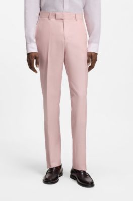 BOSS ONE Slim-fit suit trousers in wool, silk and linen, light pink