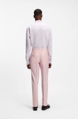 BOSS ONE Slim-fit suit trousers in wool, silk and linen, light pink