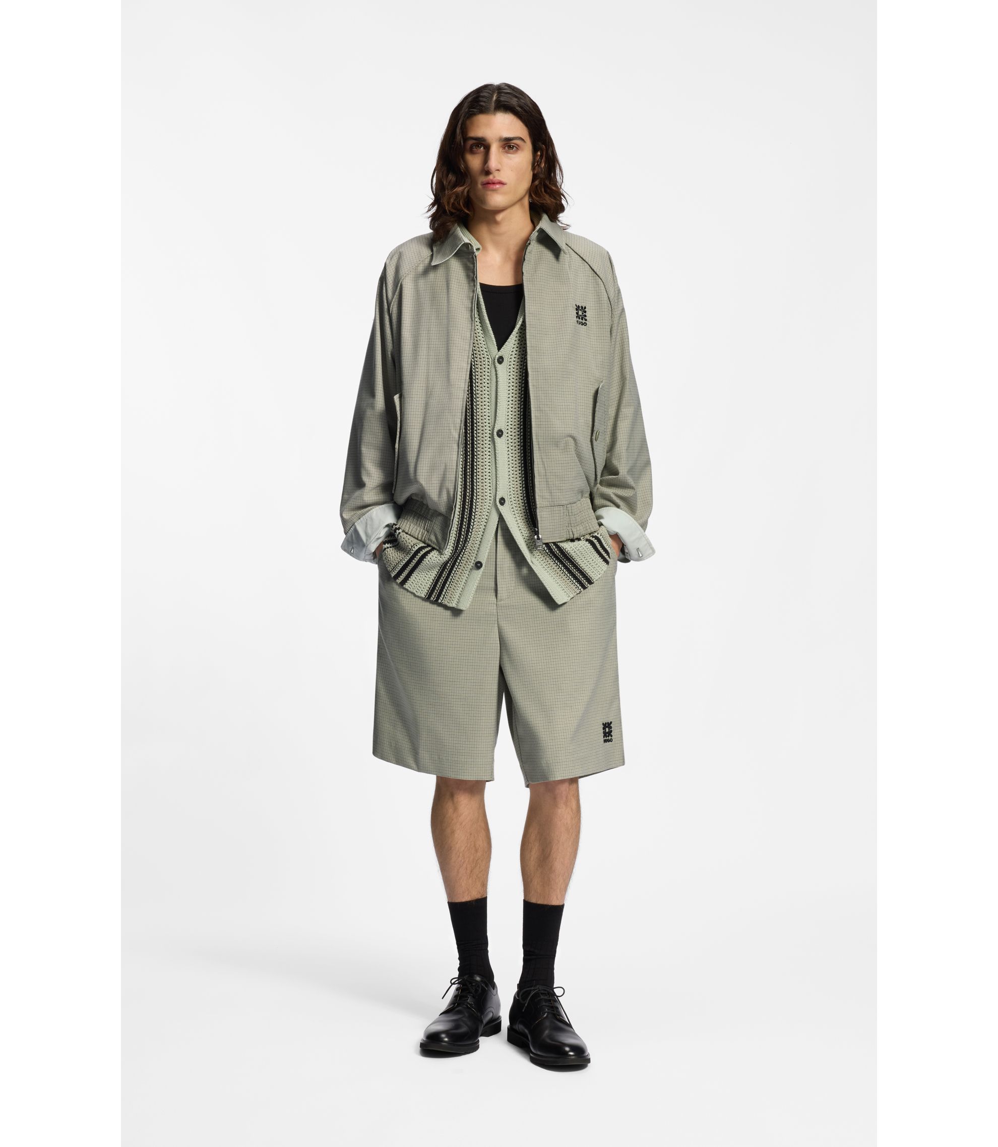 HUGO - Harrington jacket with houndstooth pattern - Light Green