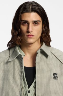 HUGO - Harrington jacket with houndstooth pattern - Light Green