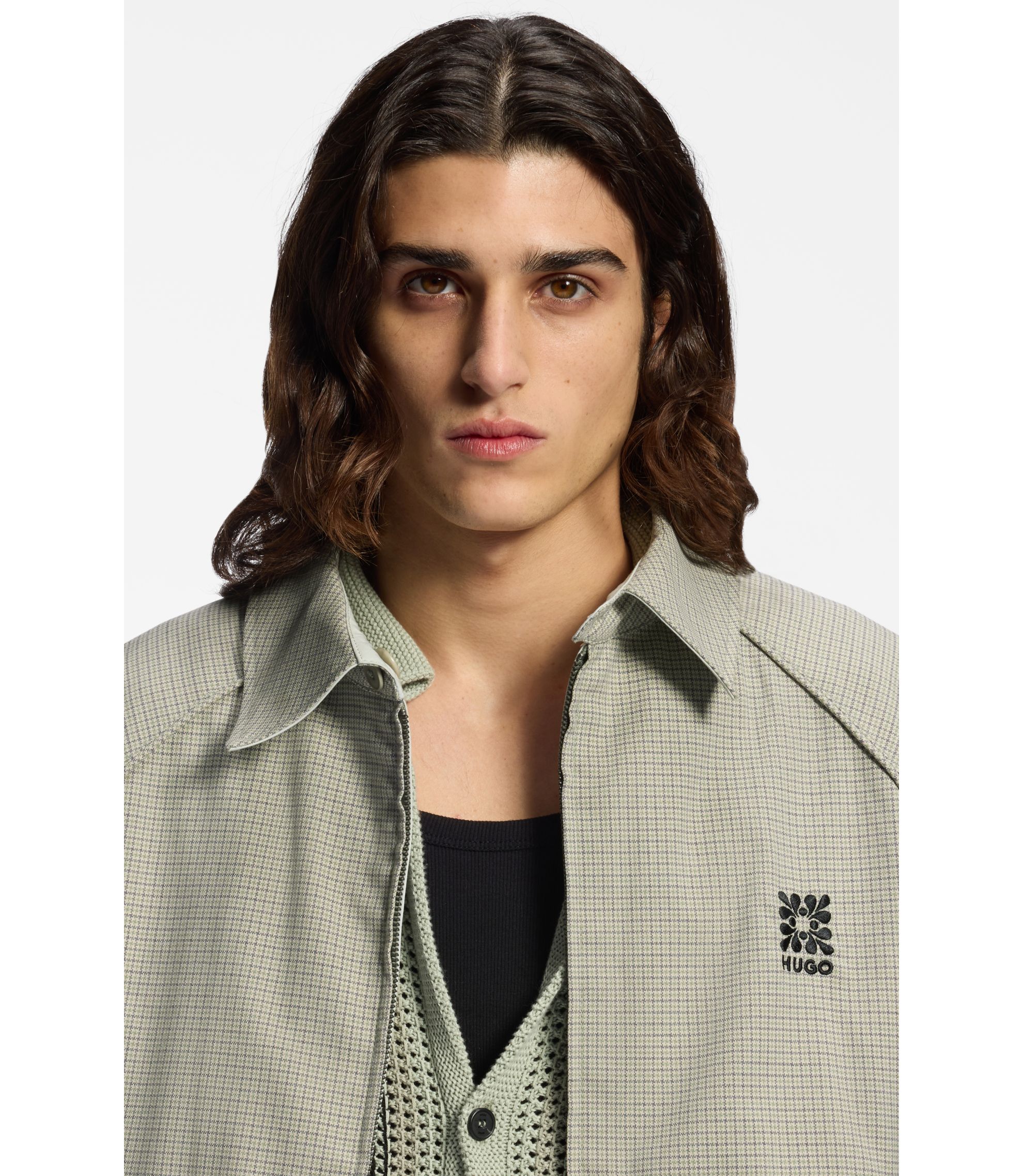 HUGO - Harrington jacket with houndstooth pattern - Light Green