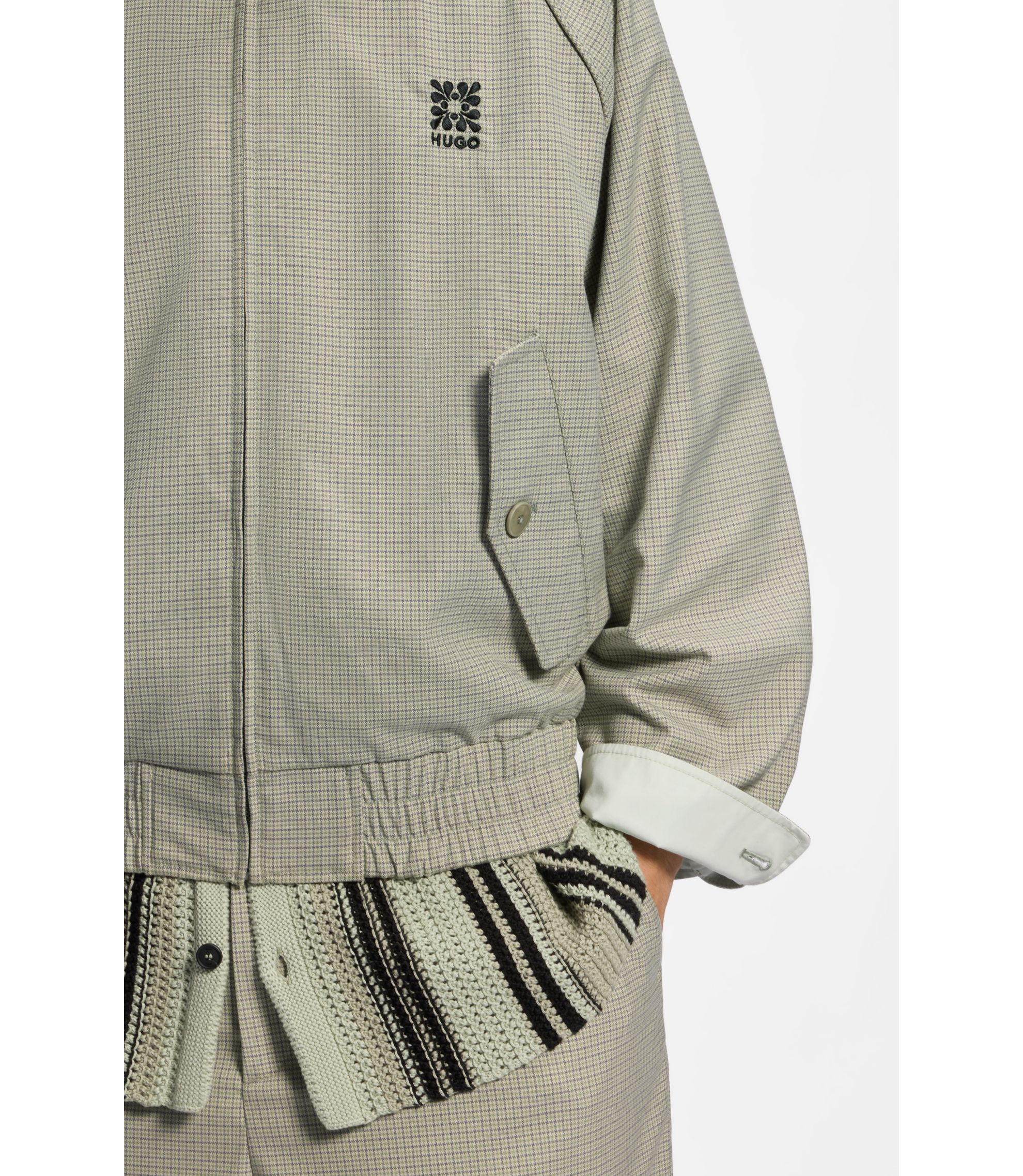 HUGO - Harrington jacket with houndstooth pattern - Light Green