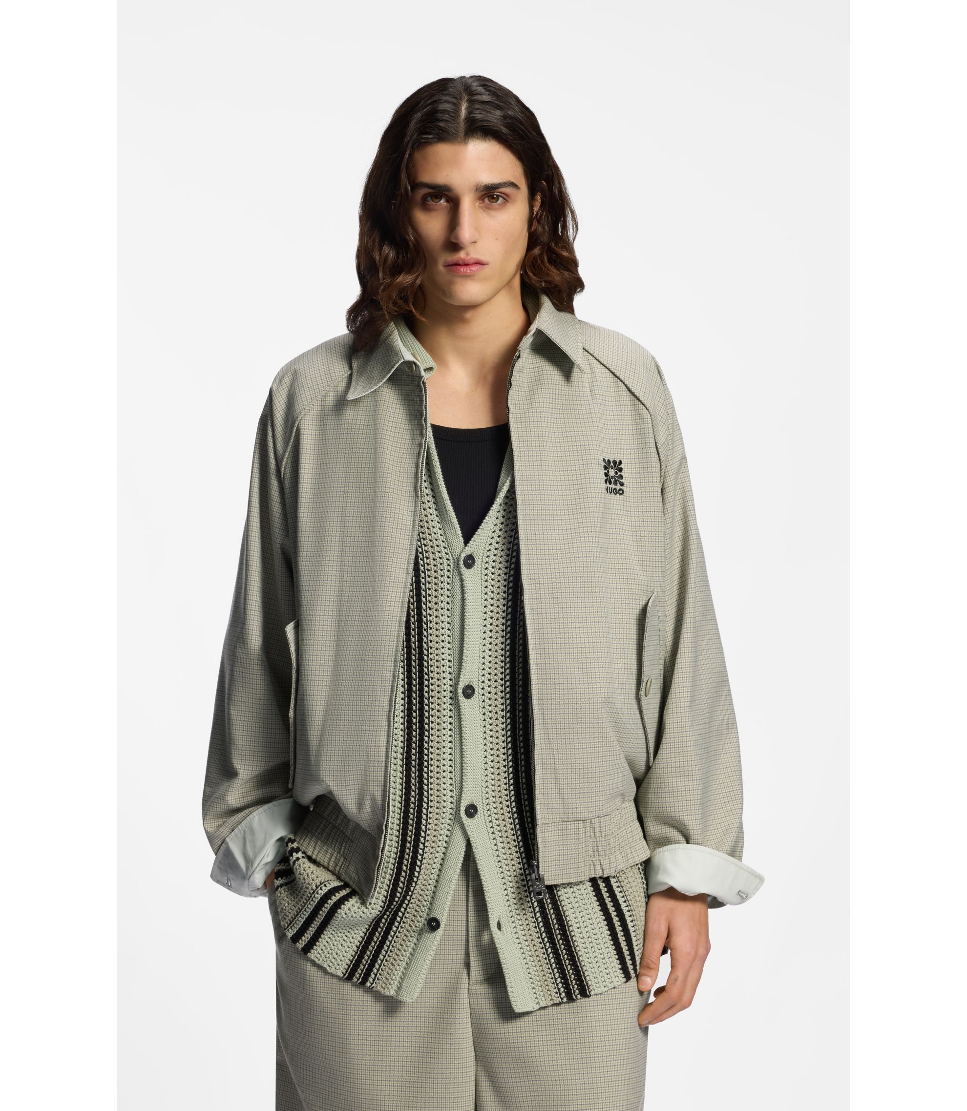 HUGO - Harrington jacket with houndstooth pattern - Light Green