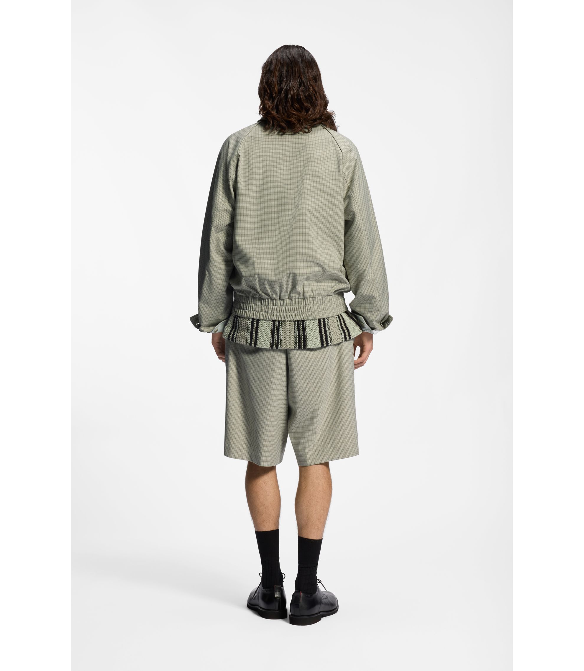 HUGO - Harrington jacket with houndstooth pattern - Light Green