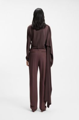 High-rise cigarette trousers in a virgin-wool blend, Dark Brown