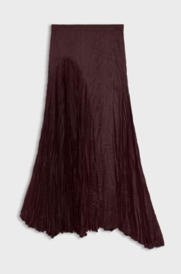 Asymmetric maxi skirt in satin with crinkle texture , Dark Brown