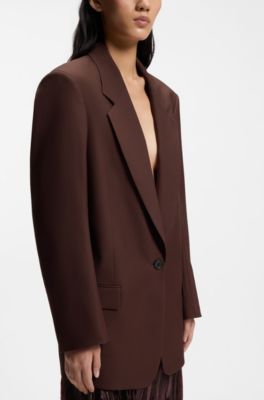 Blazer relaxed fit in misto lana vergine, Marrone scuro