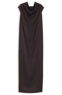 Sleeveless maxi dress in sable satin, Dark Brown