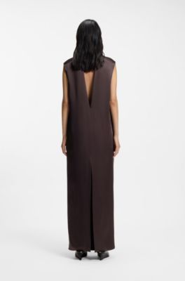 Sleeveless maxi dress in sable satin, Dark Brown