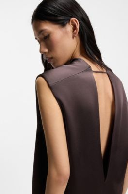 Sleeveless maxi dress in sable satin, Dark Brown
