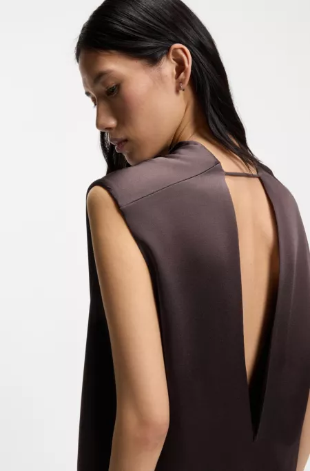 Sleeveless maxi dress in sable satin