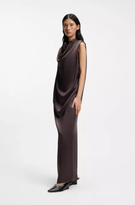 Sleeveless maxi dress in sable satin