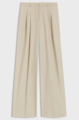 Broek met wijde pijpen van stretchkatoen, Lichtbeige