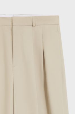 Broek met wijde pijpen van stretchkatoen, Lichtbeige