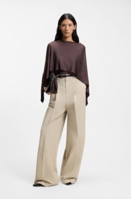 Wide-leg trousers in stretch cotton, Light Beige