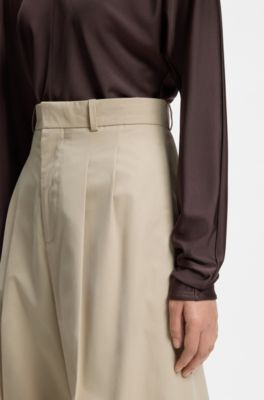Broek met wijde pijpen van stretchkatoen, Lichtbeige