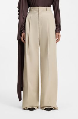 Wide-leg trousers in stretch cotton, Light Beige