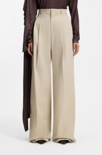 Wide-leg trousers in stretch cotton, Light Beige