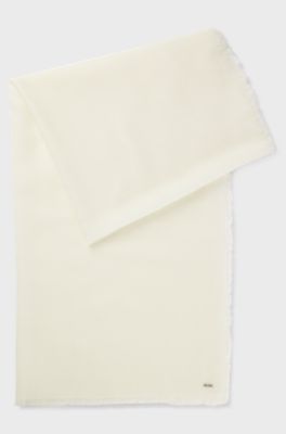 Lightweight wool scarf with fringed trims, Natural