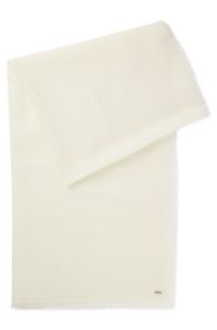 Lightweight wool scarf with fringed trims, Natural