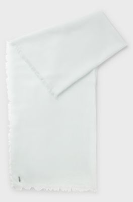 Lightweight wool scarf with fringed trims, Light Blue
