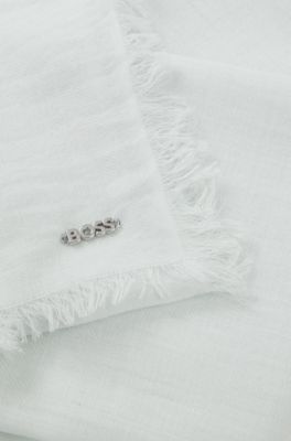 Lightweight wool scarf with fringed trims, Light Blue