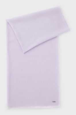 Lightweight wool scarf with fringed trims, Light Purple
