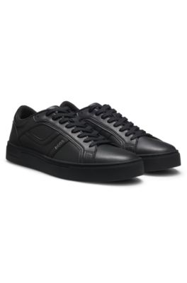 Logo-trimmed trainers in faux nappa leather, Black