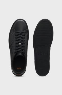 Logo-trimmed trainers in faux nappa leather, Black