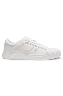 Logo-trimmed trainers in faux nappa leather, White