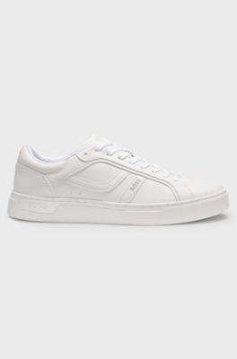 Logo-trimmed trainers in faux nappa leather, White