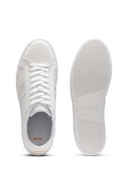 Logo-trimmed trainers in faux nappa leather, White