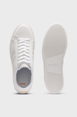 Logo-trimmed trainers in faux nappa leather, White