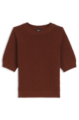 Cotton sweater with micro-lace structure, Brown