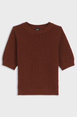 Pull en coton &agrave; structure micro-ajour&eacute;e, Marron